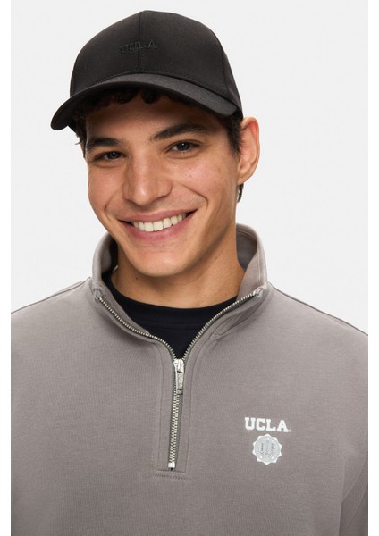 Leon Koyu Gri Yarım Fermuar Baskılı Standard Fit Erkek Sweatshirt fiyatları