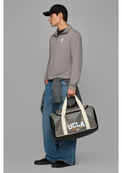 Leon Koyu Gri Yarım Fermuar Baskılı Standard Fit Erkek Sweatshirt indirimleri