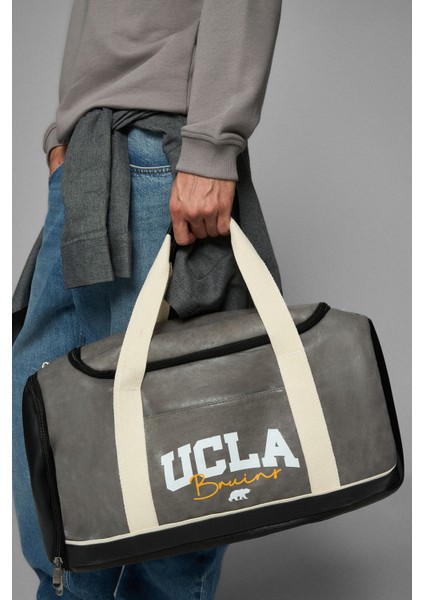 Leon Koyu Gri Yarım Fermuar Baskılı Standard Fit Erkek Sweatshirt