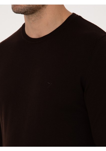 Erkek Kahverengi Regular Fit Basic Kazak 50318901-VR029