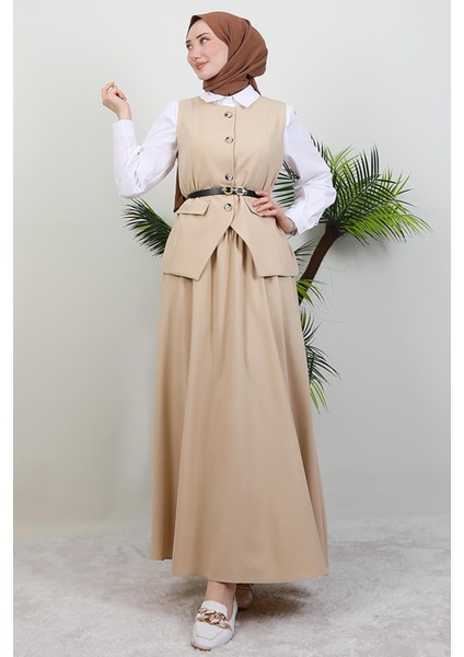 Yelekli Etekli Takım Krem modelleri