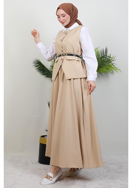 Yelekli Etekli Takım Krem fırsatları