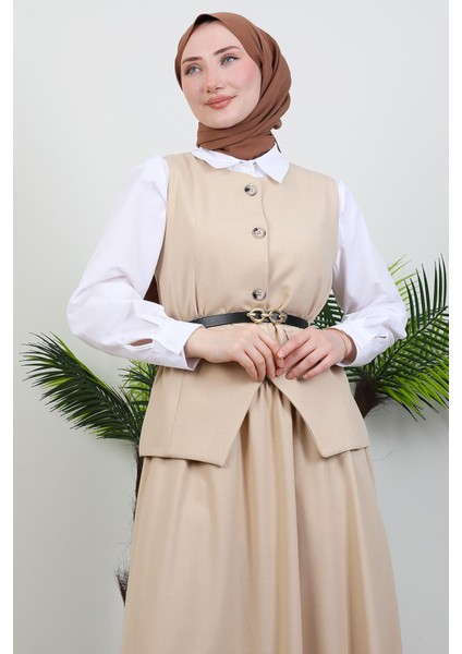 Yelekli Etekli Takım Krem indirimleri