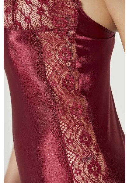 Bordo Saten Dantelli Gecelik Sabahlık Takım 4438 fırsatları