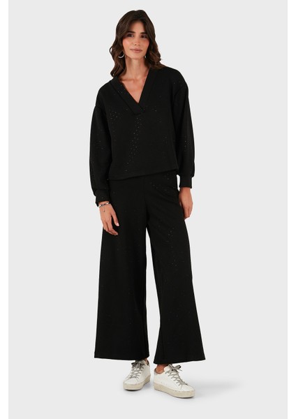 Via Dante Taşlı Oversize Fit V Yaka Bluz Bayan Bluz 268793733 fiyatları