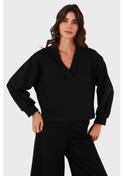 Via Dante Taşlı Oversize Fit V Yaka Bluz Bayan Bluz 268793733 indirimleri
