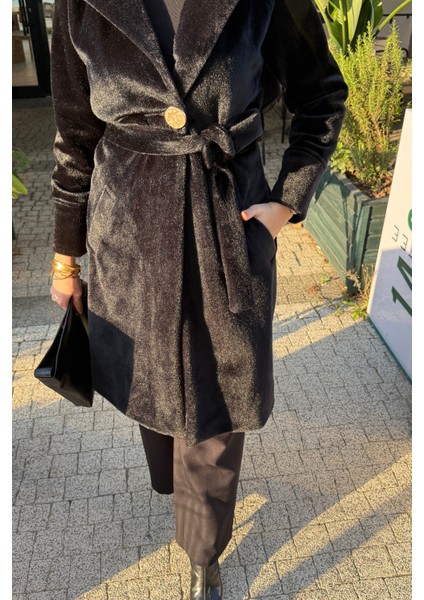 Düğme Detaylı Astarlı Angora Kaban- Siyah modelleri