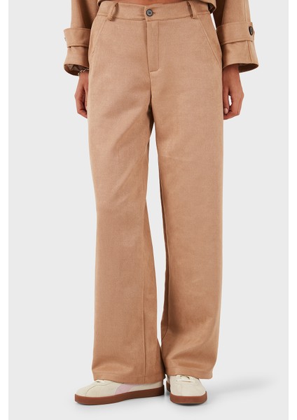 Via Dante Relaxed Fit Normal Gel Geniş Paça Süet Pantolon Bayan Pantolon 68672644SUEDE