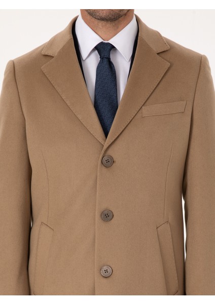 Erkek Camel Slim Fit %100 Kaşmir Palto 50314889-VR015