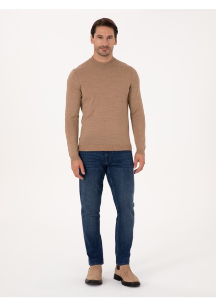 Erkek Camel Slim Fit Basic Kazak 50318891-VR015 fırsatları