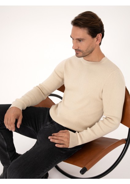 Erkek Bej Slim Fit Kazak 50318976-VR011