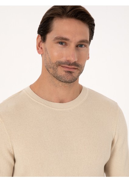 Erkek Bej Slim Fit Kazak 50318976-VR011 fiyatları
