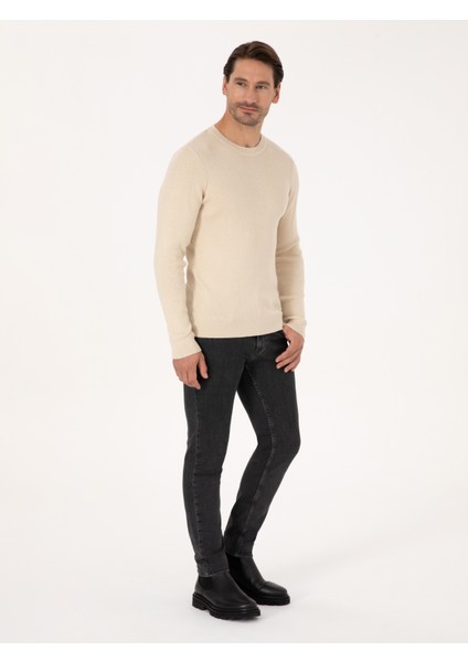 Erkek Bej Slim Fit Kazak 50318976-VR011 fırsatları