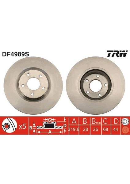 DF4989S - Fren Diski Ön Hava Kanallı - Trw