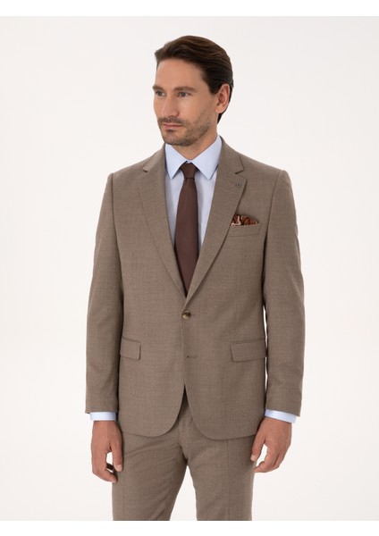 Erkek Camel Slim Fit Yün Karışımlı Mikro Desenli Klasik Ceket 50310061-VR015 modelleri