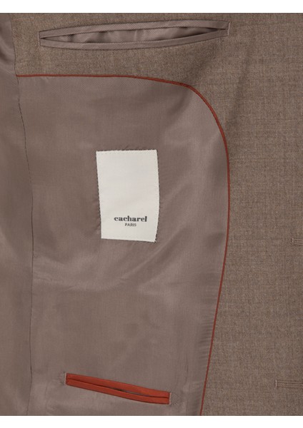 Erkek Camel Slim Fit Yün Karışımlı Mikro Desenli Klasik Ceket 50310061-VR015