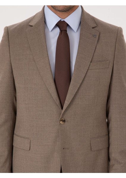 Erkek Camel Slim Fit Yün Karışımlı Mikro Desenli Klasik Ceket 50310061-VR015