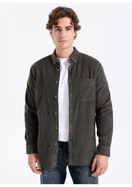 Regular Fit Haki Erkek Gömlek 261 Lcm 241001 Wornes Haki
