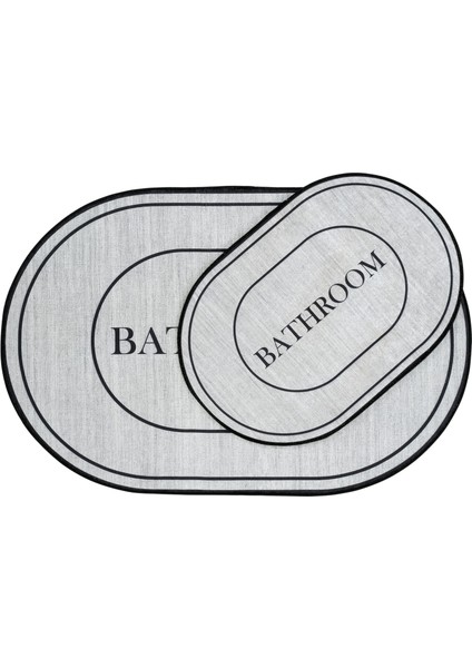 Armasi Gri Oval Banyo Paspası Dijital Baskı Yıkanabilir Kaymaz 2li Banyo Paspas Takımı 40x60 60x100 modelleri