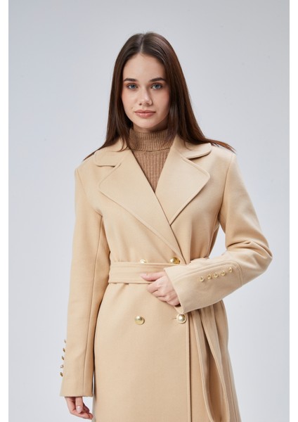 Kadın Kol Düğme Detaylı Regular Astarlı Kaban