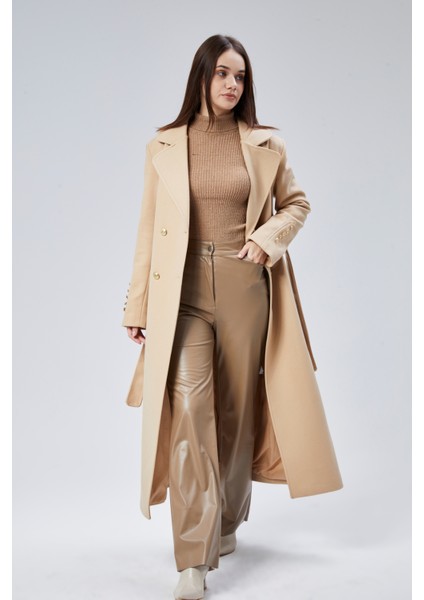 Kadın Kol Düğme Detaylı Regular Astarlı Kaban