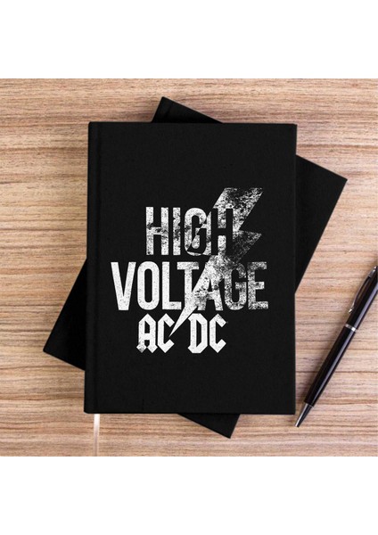 Ac Dc High Voltage Siyah Kanvas Defter Çizgisiz