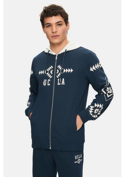 Spencer Lacivert Kapüşonlu Baskılı Fermuarlı Standard Fit Erkek Sweatshirt