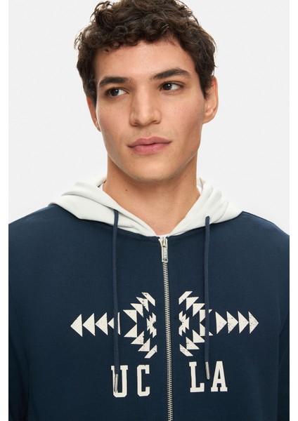 Spencer Lacivert Kapüşonlu Baskılı Fermuarlı Standard Fit Erkek Sweatshirt fiyatları