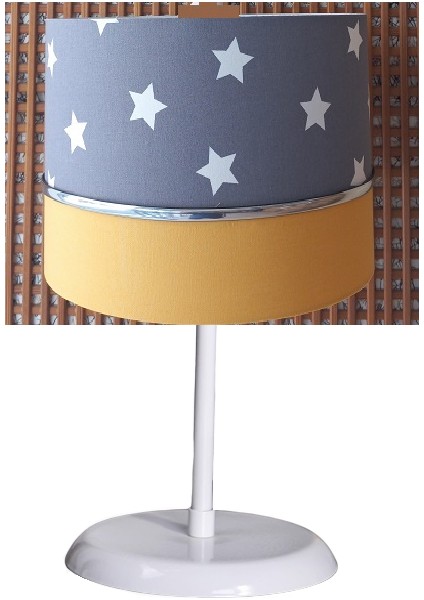 Gri Yıldızlı Sarı M-440 Kumaş Kaplama Çocuk Odası ve Bebek Odası Abajur Masa Lambası Aydınlatma fiyatları