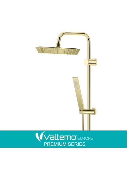 | Valtemo (Shiny) Parlak Gold, Kare Dikdörtgen Tasarım Tepe Duş Seti