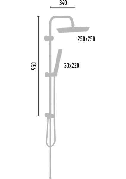 | Valtemo (Shiny) Parlak Gold, Kare Dikdörtgen Tasarım Tepe Duş Seti