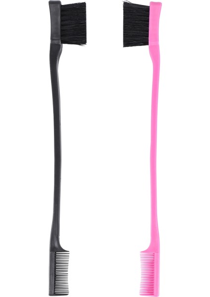 Çift Taraflı Kenar Kontrolü Saç Fırçası Tarak Paketi 2 Adet Pembe ve Siyah (Yurt Dışından)