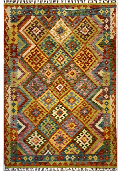 El Dokuma Afgan Kilim Yün Kök Boya