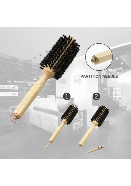 Berber Salon Ahşap Tutucu Domuz Kılları Yuvarlak Fırça Çıkarılabilir Kuyruk Profesyonel Kuaförlük Saç Fırçası Saç Yuvarlak Tarak (Yurt Dışından) fiyatları