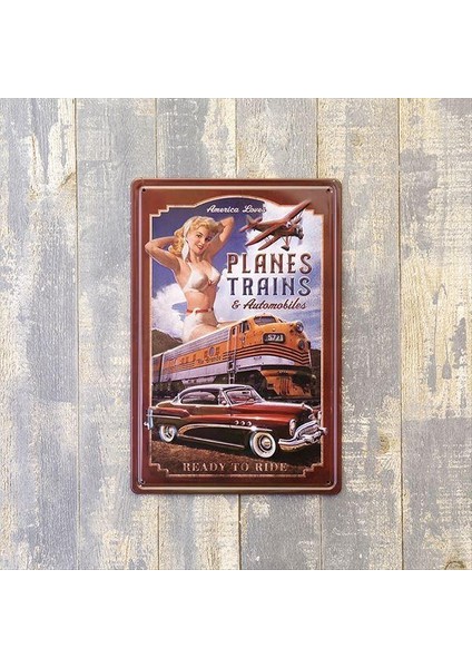 Koleksiyon Planes Trains Metal Plaka Levha 20X30CM