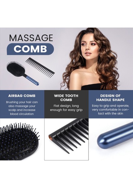 Hava Yastığı Tarağı+Geniş Diş Targotu Detangling Kafa Derisi Masaj Hava Yastığı Saç Fırçası Dyson Masajı Sharon Fırça Taşınabilir Mavi (Yurt Dışından) fırsatları