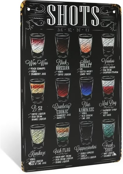 Shots Menu Koleksiyo Metal Plaka Levha 20X30CM