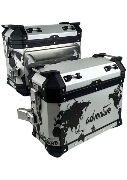 Alüminyum Yan Çanta Takım 28L/33L (Metal Gümüş Adventure-World/black)
