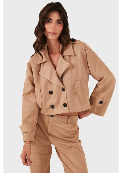 Via Dante Regular Fit Kruvaze Yaka Kısa Süet Ceket Bayan Ceket 68620513SUEDE fırsatları