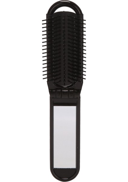 Taşınabilir Seyahat Katlanır Saç Fırçası Ayna Kompakt Cep Boyutu Tarak-Siyah (Yurt Dışından)