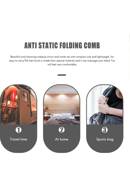 Taşınabilir Seyahat Katlanır Saç Fırçası Ayna Kompakt Cep Boyutu Tarak-Siyah (Yurt Dışından) fırsatları