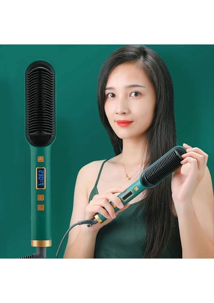 2 Arada 1 Elektrikli Profesyonel Saç Düzleştirici Fırça Kıvrık Tarak LCD Ekran Saç Kıvırma Aracı Eu Fişi (Yurt Dışından) fırsatları