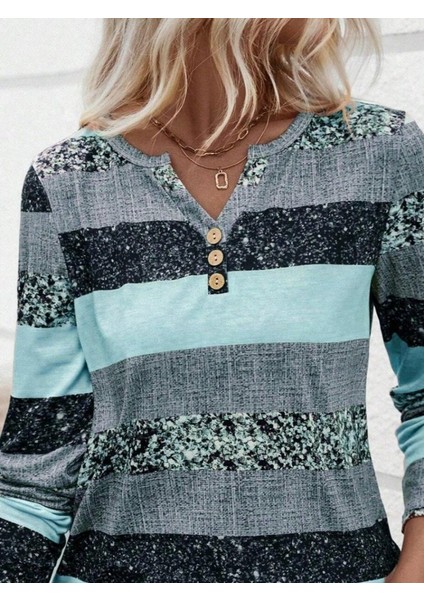 Kadın Uzun Kollu Yakadan Düğmeli Çizgili Desenli Süprem Bluz fiyatları