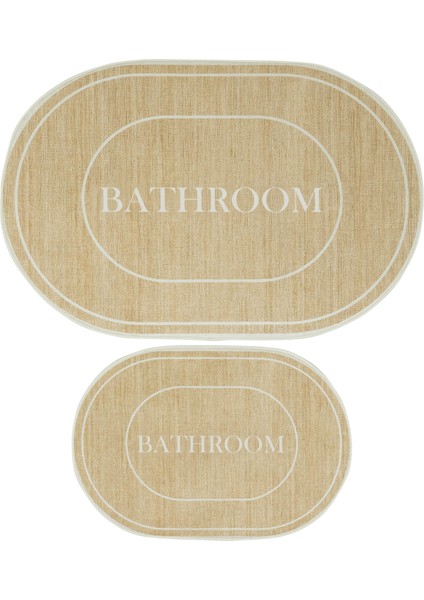 Armasi Kahve Oval Banyo Paspası Dijital Baskı Yıkanır Kaymaz İkili Banyo Paspas Takımı 40x60 60x100