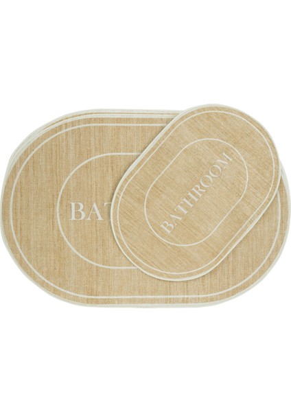 Armasi Kahve Oval Banyo Paspası Dijital Baskı Yıkanır Kaymaz İkili Banyo Paspas Takımı 40x60 60x100 modelleri