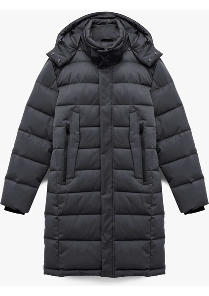 Uzun Kollu Cepli Kapşonlu Uzun Şişme Mont fırsatları