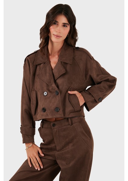 Via Dante Regular Fit Kruvaze Yaka Kısa Süet Ceket Bayan Ceket 68620513SUEDE