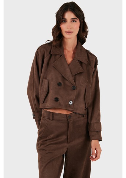 Via Dante Regular Fit Kruvaze Yaka Kısa Süet Ceket Bayan Ceket 68620513SUEDE fırsatları