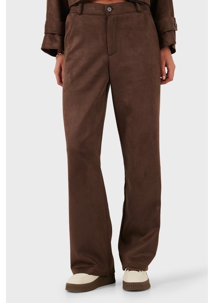 Via Dante Relaxed Fit Normal Gel Geniş Paça Süet Pantolon Bayan Pantolon 68672644SUEDE