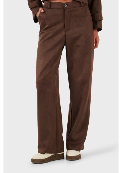 Via Dante Relaxed Fit Normal Gel Geniş Paça Süet Pantolon Bayan Pantolon 68672644SUEDE fırsatları